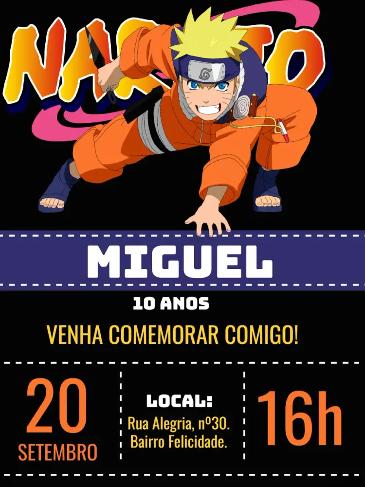 Convite Naruto Anime