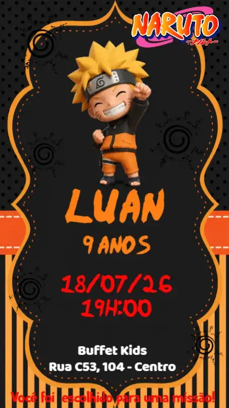 Convite Naruto Baby – tema Aniversário Infantil colorido, anime, divertido, infantil, moderno