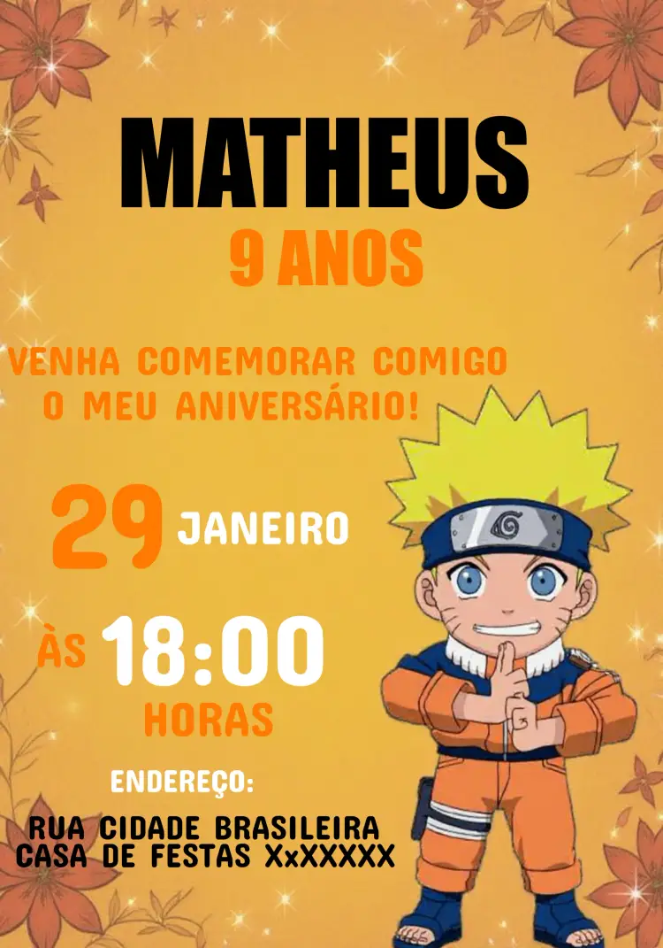 Convite Naruto Branco