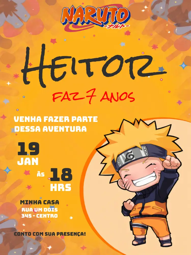 Convite Naruto Chibi Anime