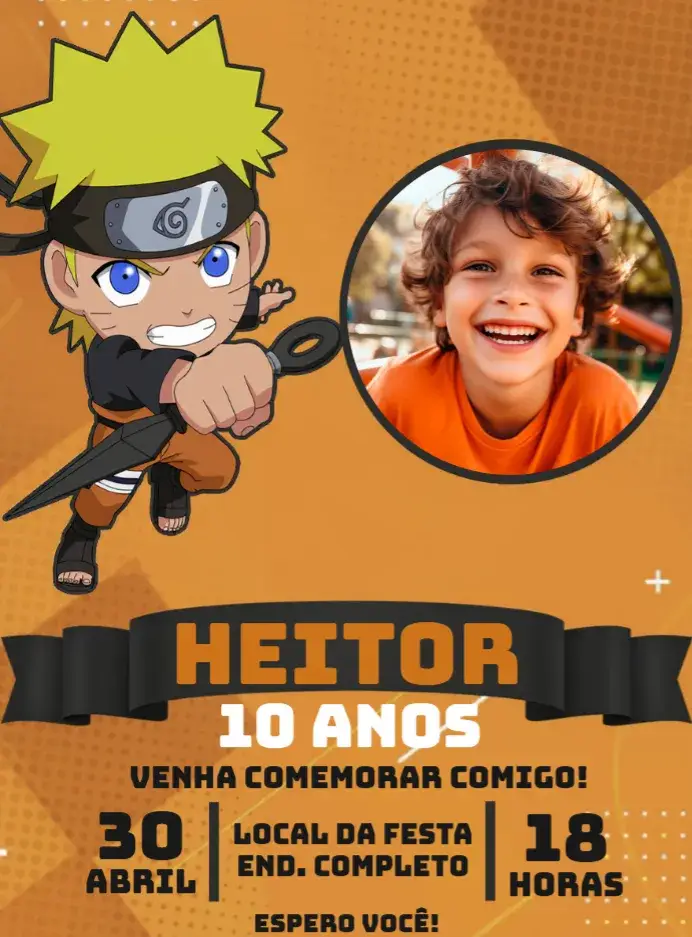Convite Naruto Chibi Com Foto Menino