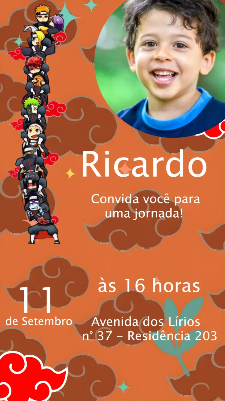 Convite Naruto Chibi Com Foto Preto