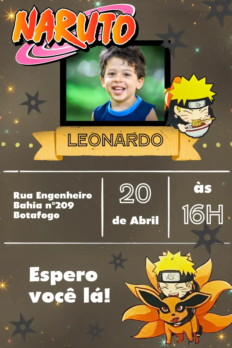 Convite Naruto Chibi Com Foto Raposa