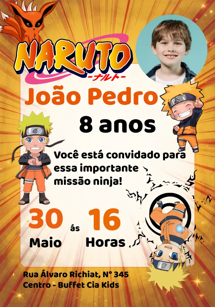 Convite Naruto Chibi Com Foto Sasuke