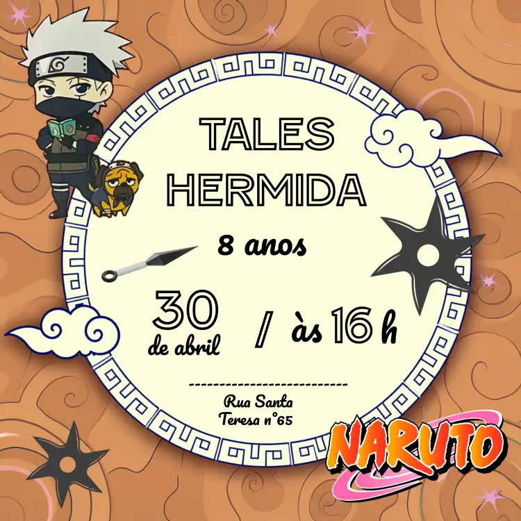 Convite Naruto Chibi Laranja – tema Aniversário Infantil laranja, chibi, anime, temático, divertido, colorido