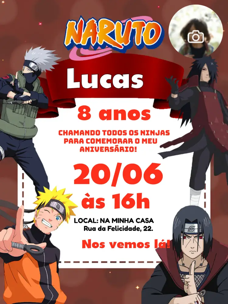 Convite Naruto Com Foto Aldeia