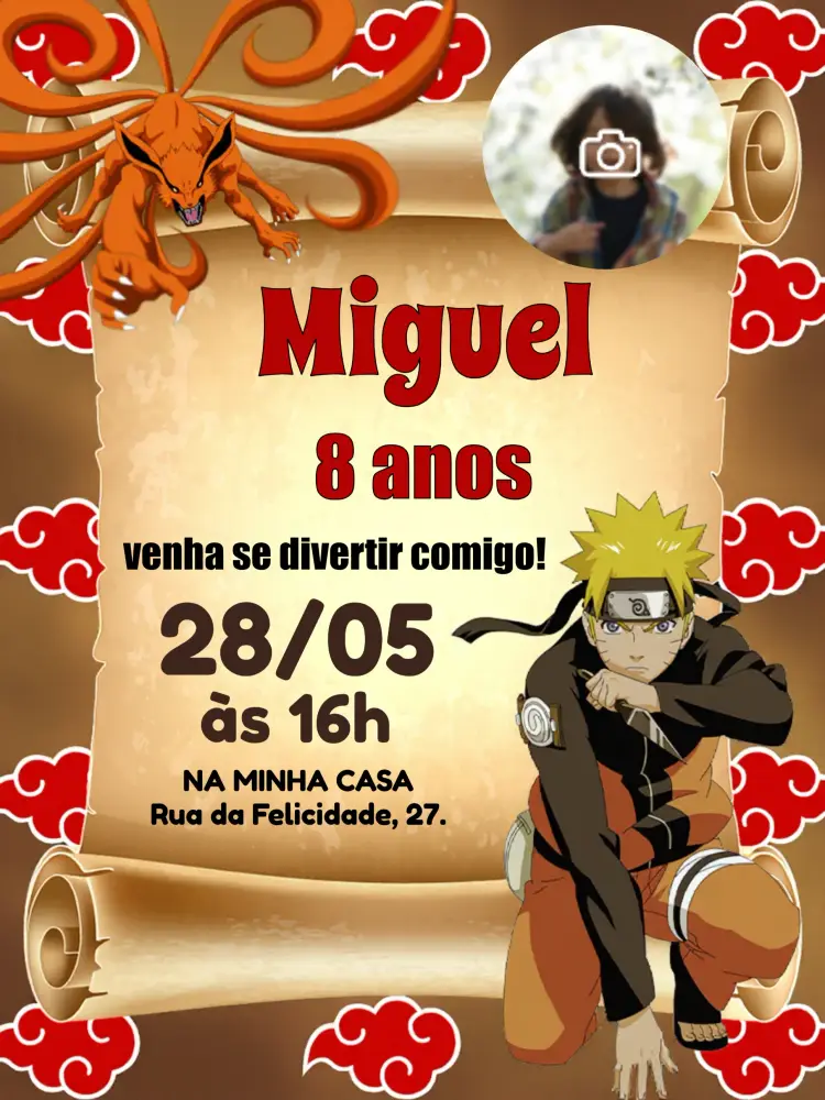 Convite Naruto Com Foto Amarelo