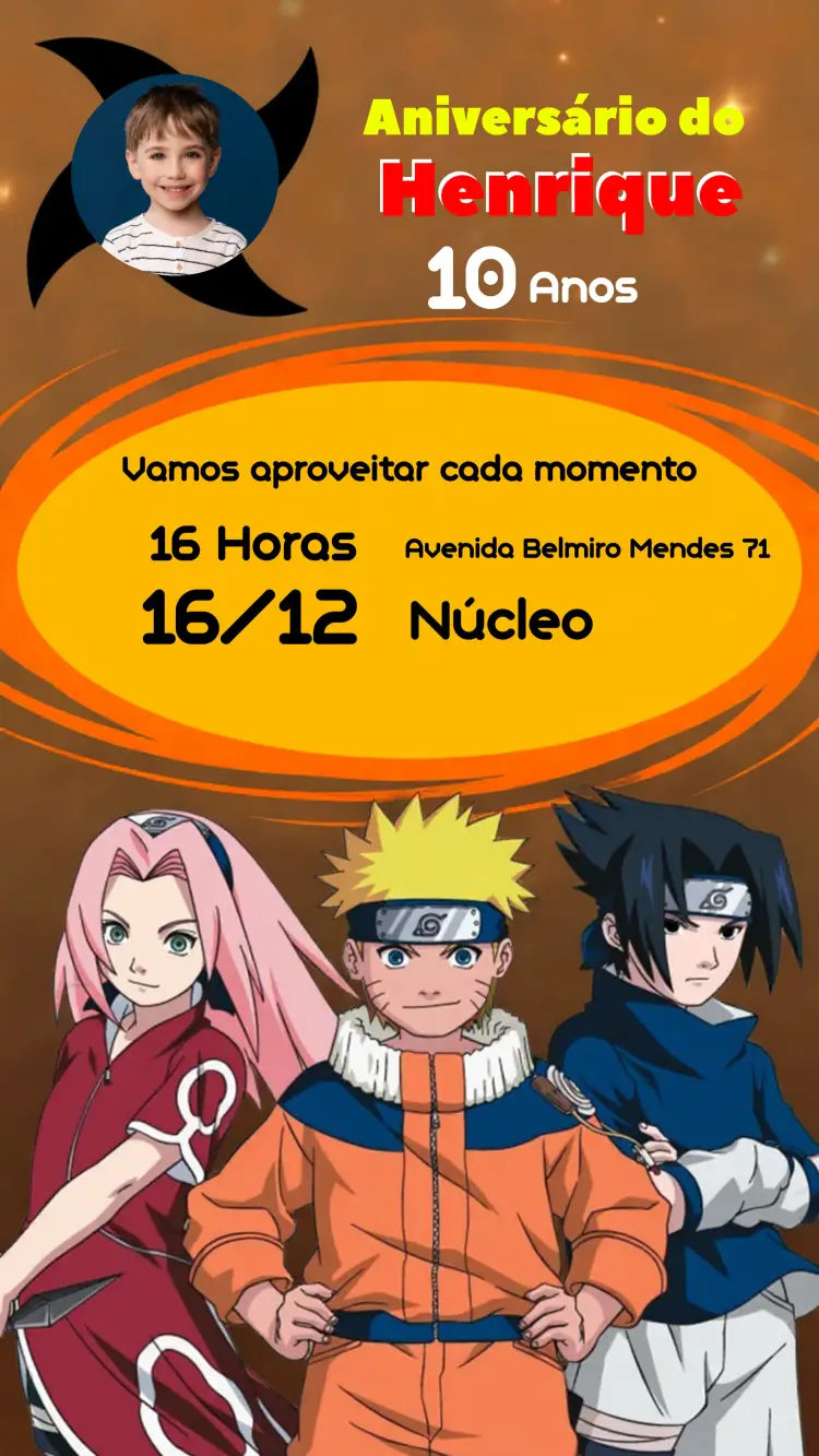 Convite Naruto Com Foto Anime