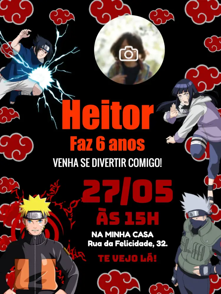 Convite Naruto Com Foto Hinata