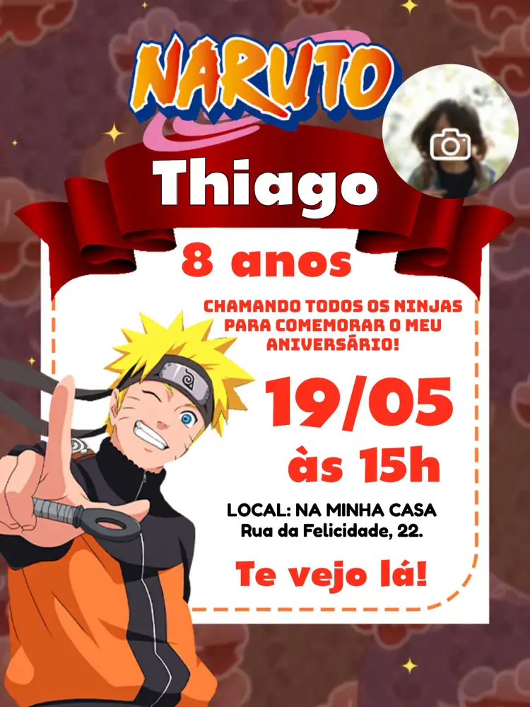 Convite Naruto Com Foto Menino