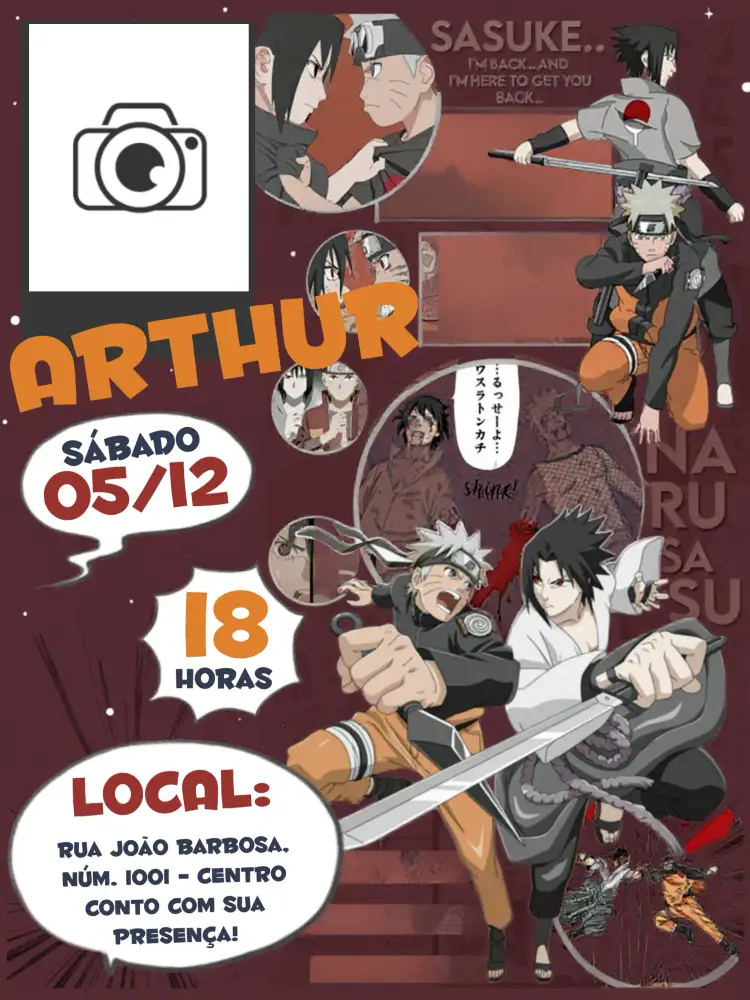 Convite Naruto Com Foto Quadrinhos Hq