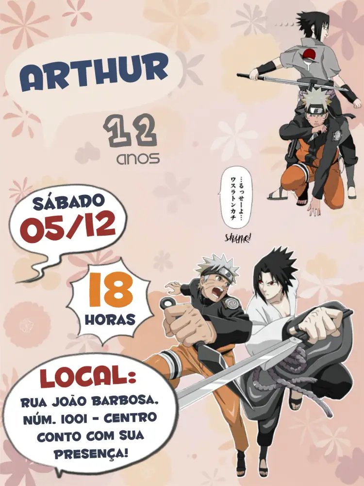 Convite Naruto Com Foto Quadrinhos Kakashi