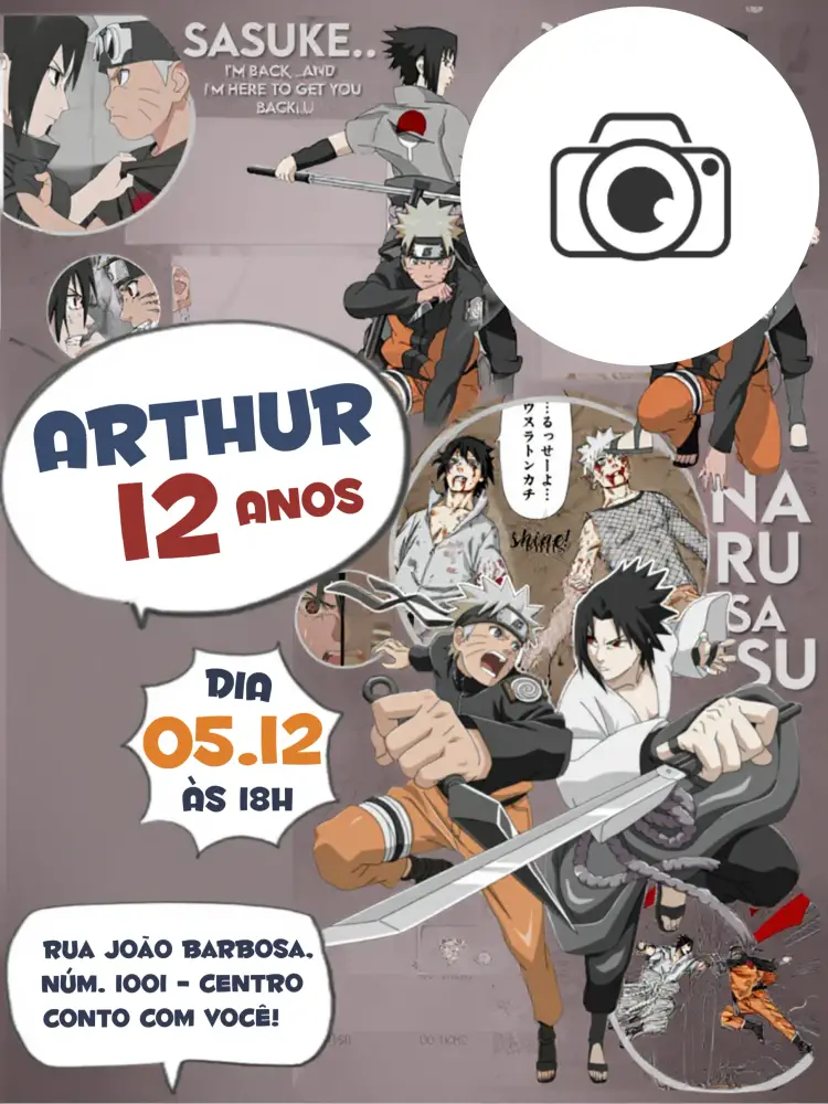 Convite Naruto Com Foto Quadrinhos Vermelho