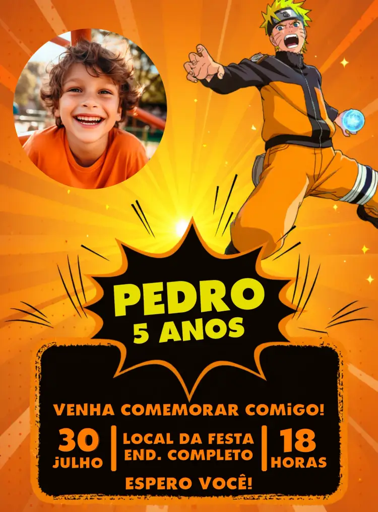 Convite Naruto Com Foto Shippuden