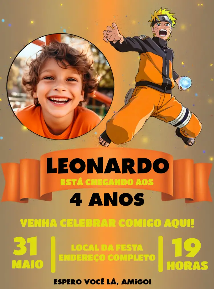 Convite Naruto Com Foto Uzumaki