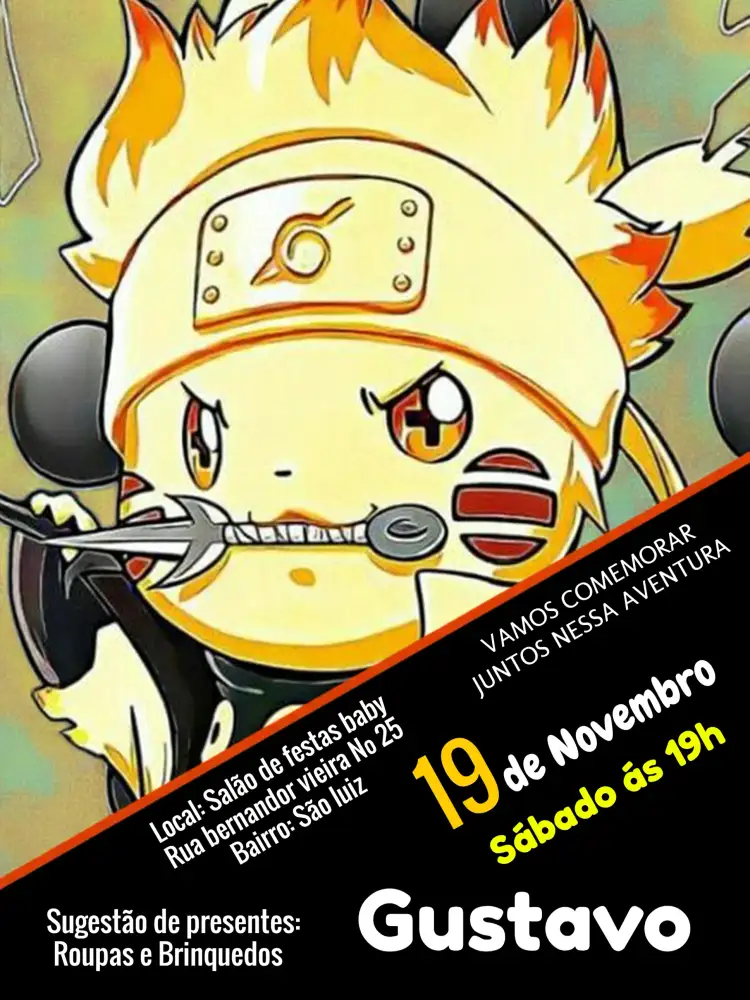 Convite Naruto Digital – tema Aniversário Infantil anime, colorido, moderno, divertido, jovial, temático