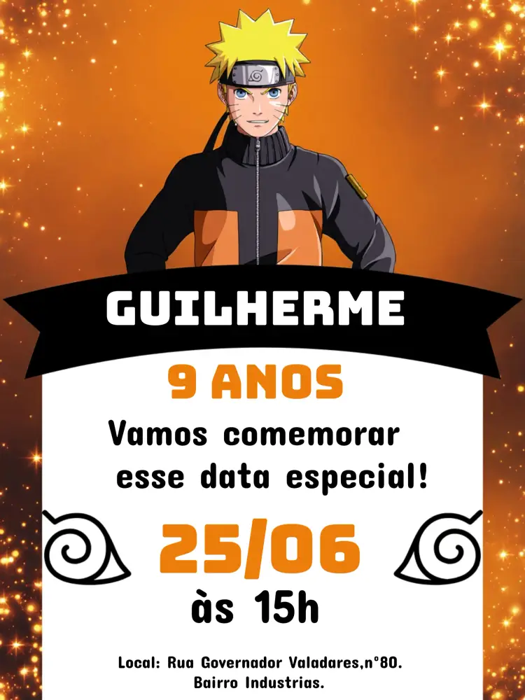 Convite Naruto Laranja