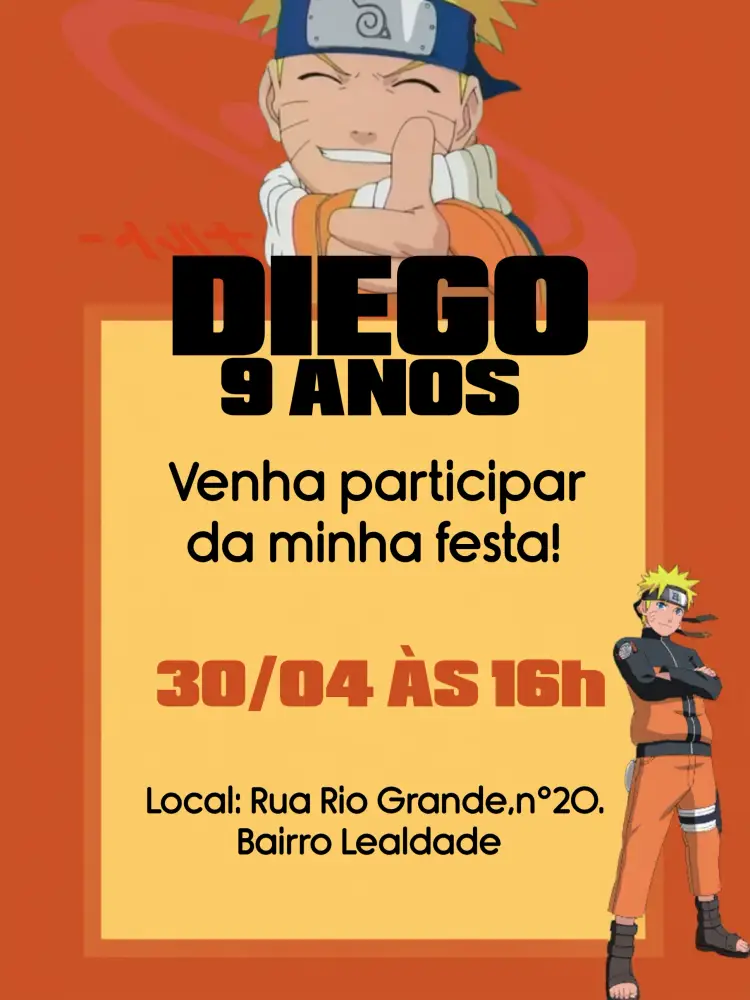 Convite Naruto Laranja