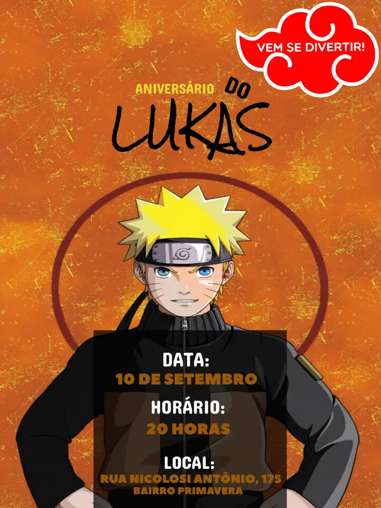 Convite Naruto Laranja