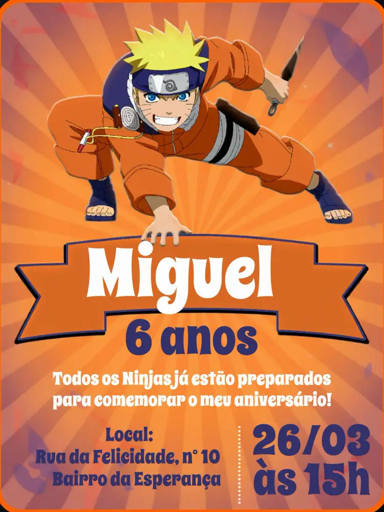 Convite Naruto Laranja