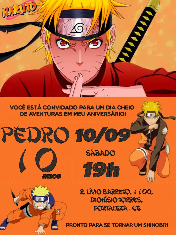 Convite Naruto Mangá