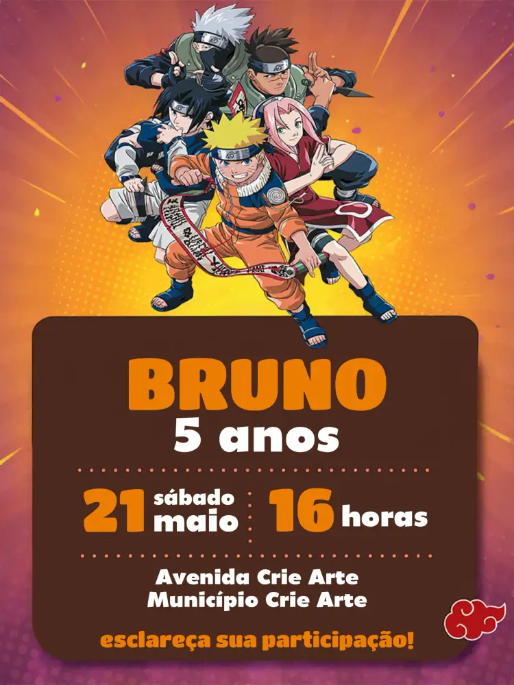 Convite Naruto Ninja Marrom