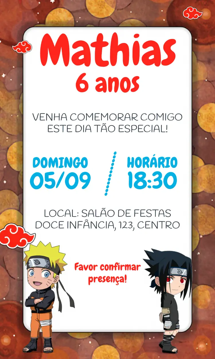 Convite Naruto Shippuden Desenho