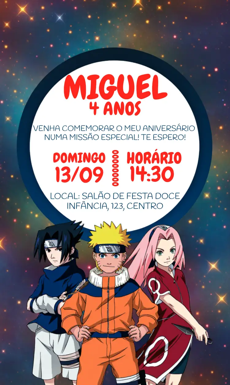 Convite Naruto Shippuden Kakashi