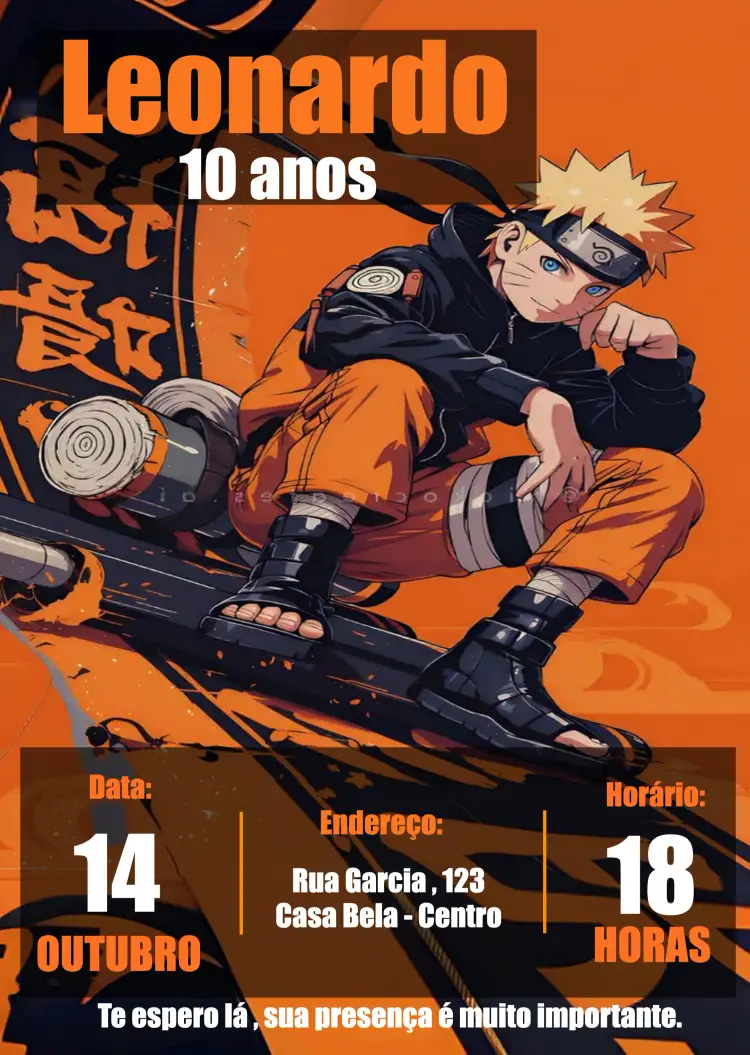 Convite Naruto Shippuden Preto