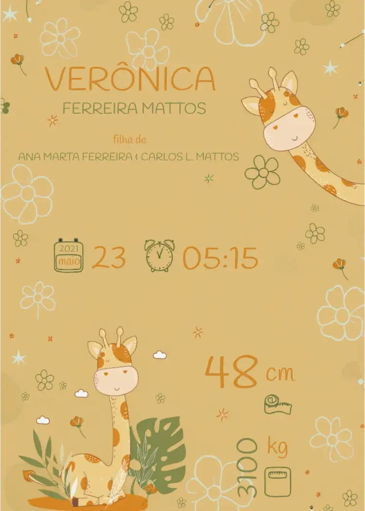 Convite Nascimento Do Bebê Girafa Quadro – tema Aniversário Infantil girafa, floral, colorido, moderno, infantil, alegre