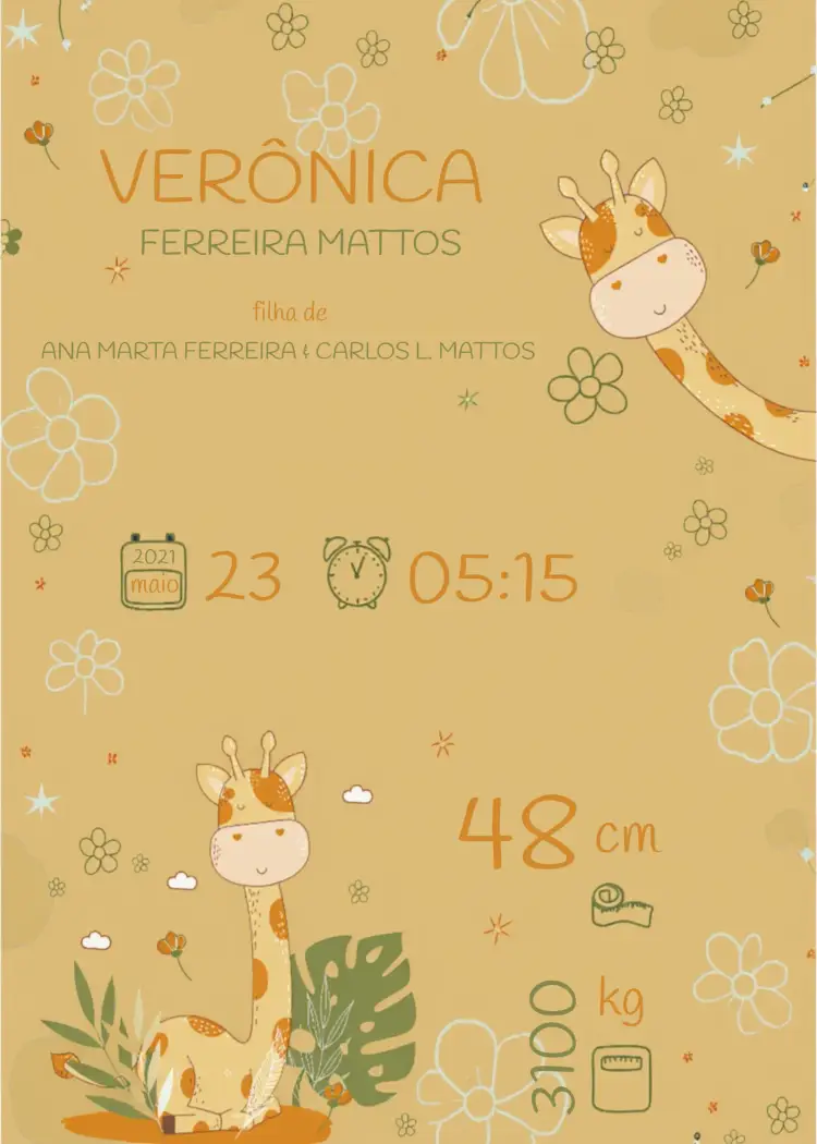 Convite Nascimento Do Bebê Girafa Quadro