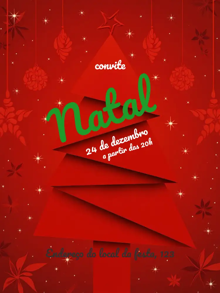 Convite Natal Ano – tema Datas Comemorativas vibrante, natalino, dourado, tradicional, alegre, colorido