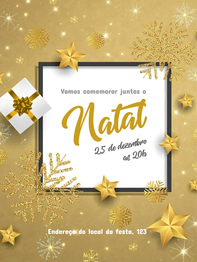 Convite Natal Ano – tema Datas Comemorativas dourado, vermelho, verde, vintage, moderno, natalino