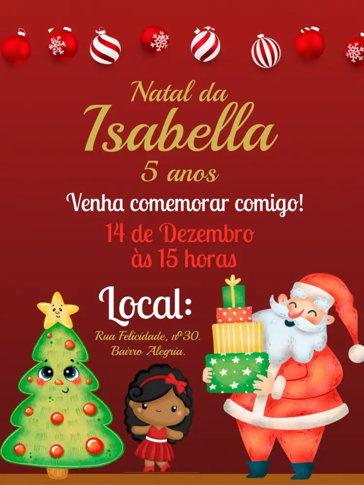 Convite Natal Boneco – tema Datas Comemorativas festivo, infantil, colorido, natalino, lúdico