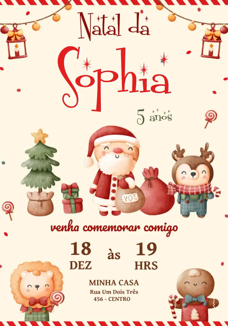 Convite Natal Colorido – tema Datas Comemorativas colorido, festivo, vibrante, infantil, alegre, temático