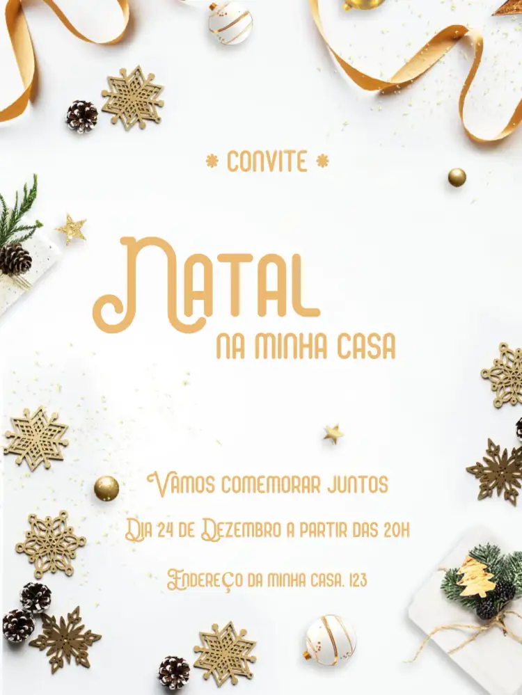 Convite Natal Confraternização – tema Datas Comemorativas vermelho e verde, dourado e branco, vintage, moderno, minimalista, rústico