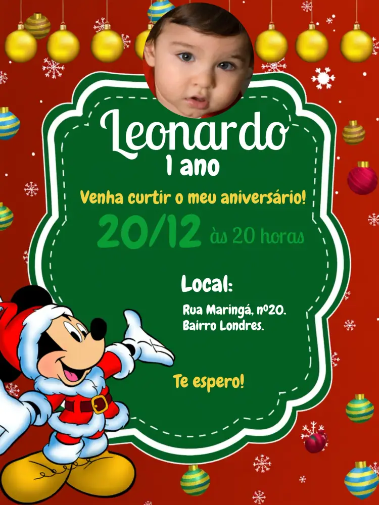 Convite Natal Do Mickey Mouse Com Foto Pato