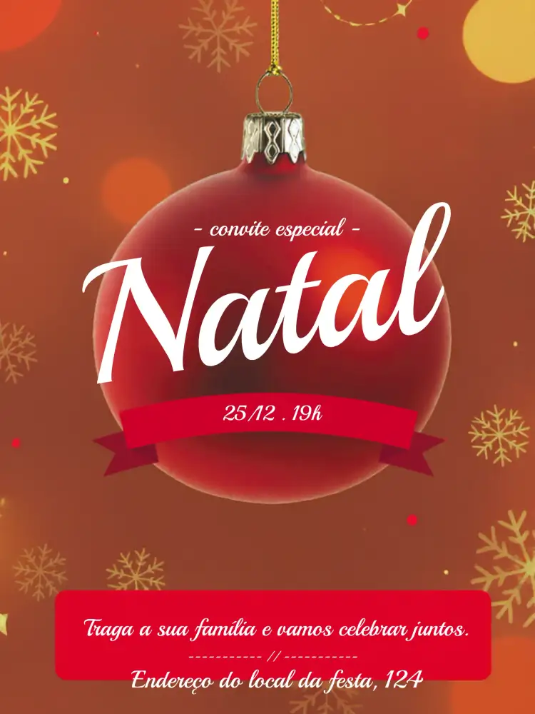 Convite Natal Dourado – tema Datas Comemorativas dourado, clássico, festivo, elegante, moderno