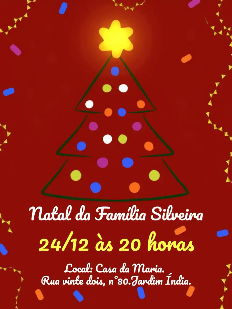 Convite Natal Em Família Ano – tema Datas Comemorativas natalino, festivo, colorido, dourado, moderno, clássico