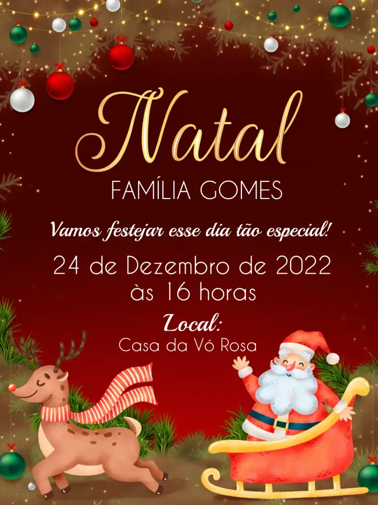 Convite Natal Em Família Final – tema Datas Comemorativas vermelho, verde, branco, festivo, clássico, moderno