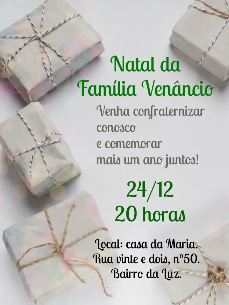 Convite Natal Em Família Verde – tema Datas Comemorativas verde, branco, prata, natalino, festivo, aconchegante