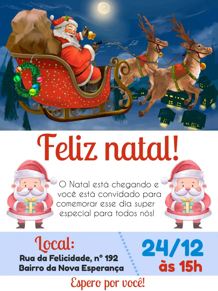 Convite Natal Em Família Vermelho – tema Datas Comemorativas vermelho vibrante, elementos natalinos, estilo festivo, gráficos alegres, simbolismo de Natal, design moderno
