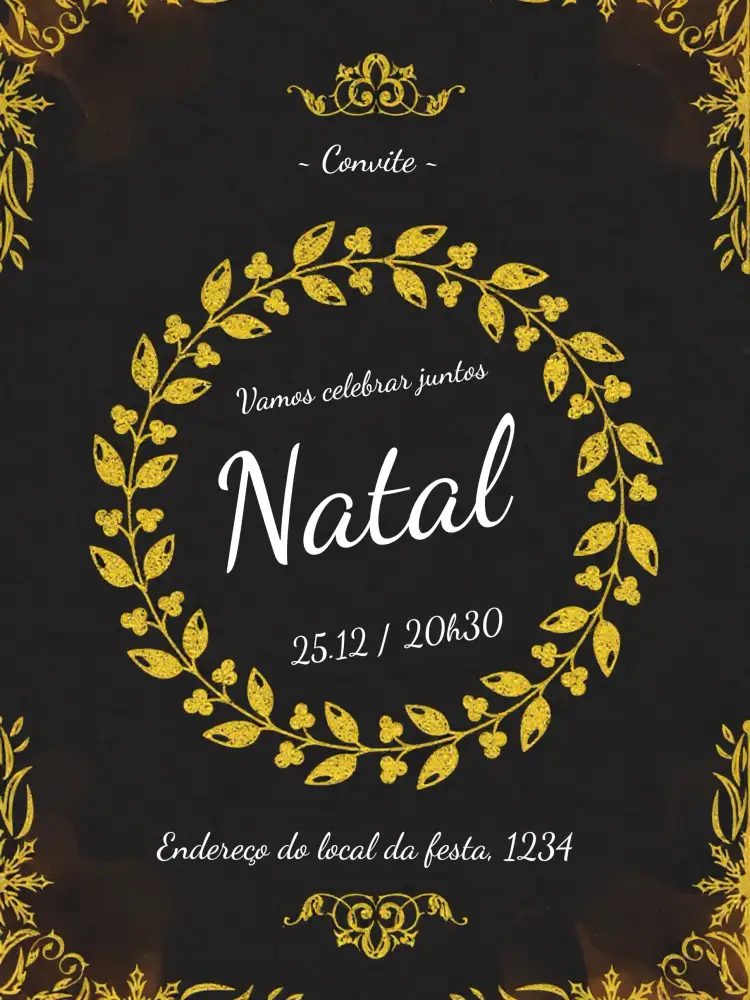 Convite Natal Familia – tema Datas Comemorativas quadro negro, rústico, elegante, festivo, clássico, aconchegante