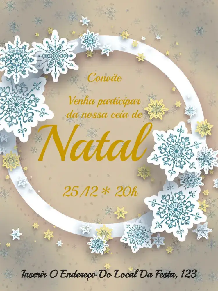 Convite Natal Família – tema Datas Comemorativas dourado, vermelho e verde, floral, minimalista, vintage, moderno