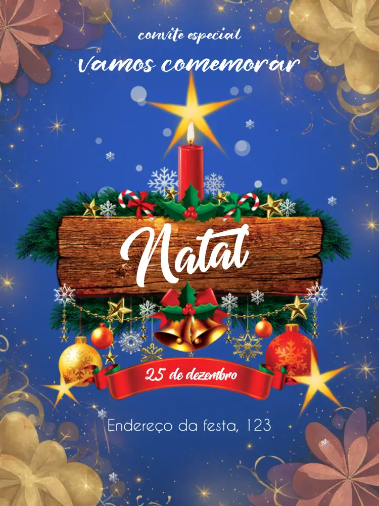 Convite Natal Final – tema Datas Comemorativas festivo, colorido, clássico, moderno, elegante