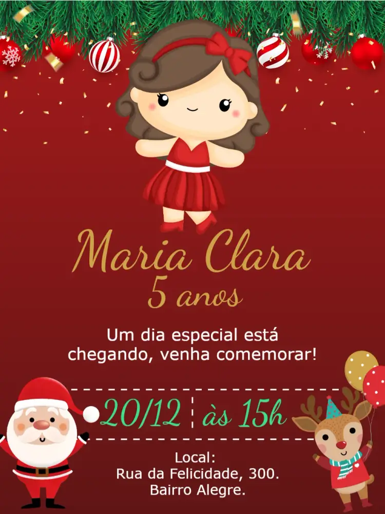 Convite Natal Menina Árvore