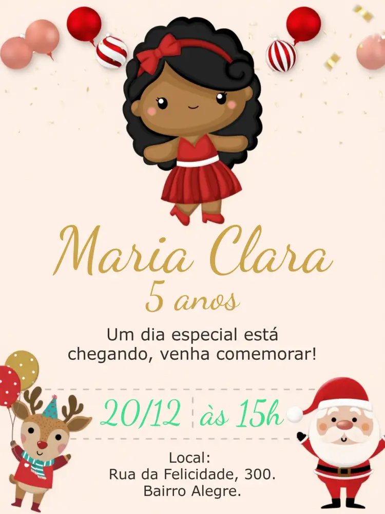Convite Natal Menina Negra Noel