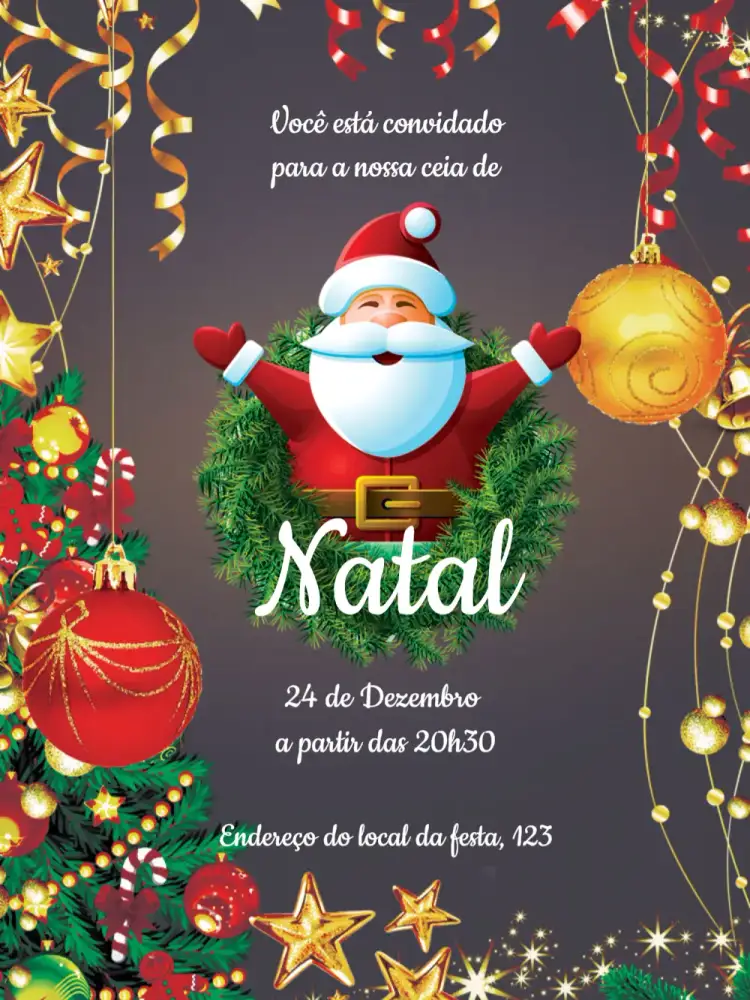 Convite Natal Natalina – tema Datas Comemorativas festivo, colorido, tradicional, inspirado no Natal, ilustrações natalinas, vintage