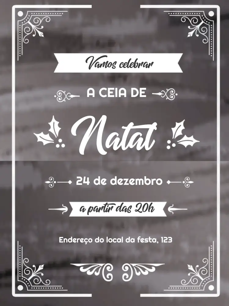 Convite Natal Negro – tema Datas Comemorativas quadro negro, moderno, elegante, sutil, minimalista