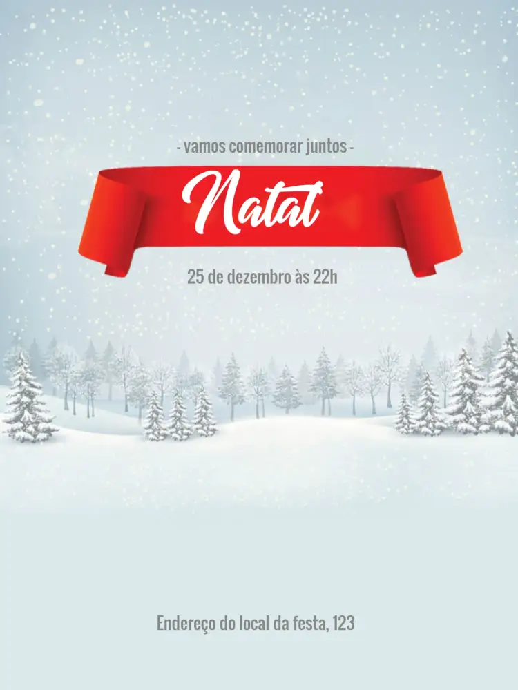 Convite Natal Neve – tema Datas Comemorativas neve, festivo, cores natalinas, moderno, ilustrações encantadoras
